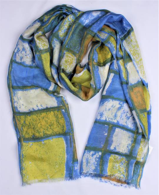 Beautiful  Indian silk mix  scarf in yellow and blue multi  frames Style: SC/FRAMES/BLU/YEL